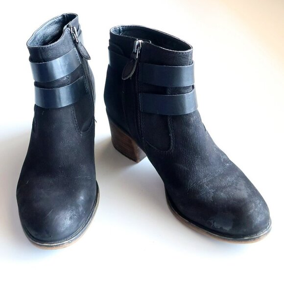 Franco Sarto Linden Black Nubuck Leather Block Heel Ankle Boots / Booties Size 7 - Picture 9 of 14